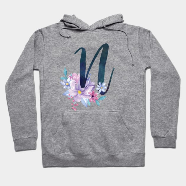 Floral Monogram N Pretty Lilac Bouquet Hoodie by floralmonogram